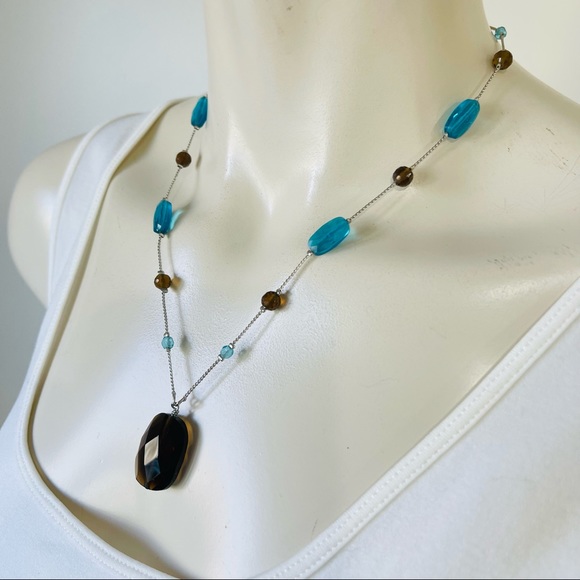 LIA SOPHIA necklace style 205 silver turquoise and brown crystals adjustable - Picture 3 of 11